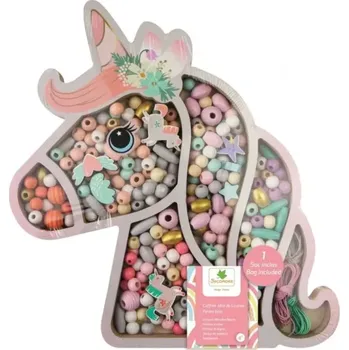 Dětské navlékací korálky Dřevěné pastelové korálky - jednorožec