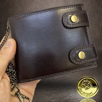 Peněženka Tvujoriginal Řetěz, kůže, monogram. Luxusní tmavě hnědá peněženka pro motorkáře Hnědá