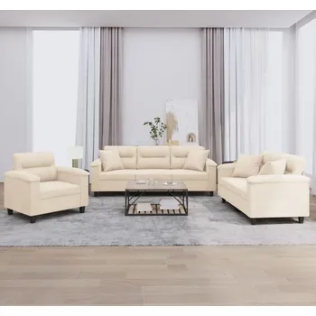 Sedací souprava vidaXL 3dílná sedací souprava s polštáři tkanina z mikrovlákna [3202302] Barva: Béžová