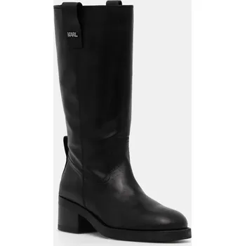 Dámské kozačky Kožené kozačky Karl Lagerfeld BROOKLYN dámské, černá barva, na podpatku, KL41774 KL41774.000 99X, EUR 38