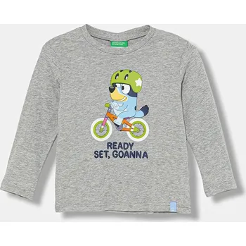 Dětské bavlněné tričko s dlouhým rukávem United Colors of Benetton šedá barva, s potiskem, 3I1XG10KH 3I1XG10KH.P.seasonal 09X, vel. 82