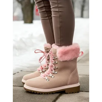 Dámská zimní obuv Sinsay - Kotníkové boty s kožíškem a třpytivou úpravou - pastelová růžová - 205FA-03X - 205FA-03X-35