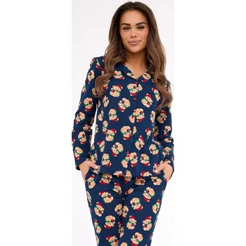 Dámské pyžamo Cornette Tmavě modré dámské dlouhé pyžamo s vánočním potiskem 482/459 Teddy 5 dł/r Christmas S-2XL damska rozpinana Velikost: S, Barva: Tmavě modrá
