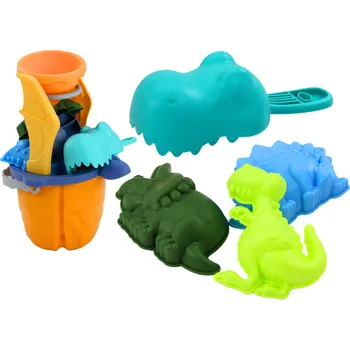 Hračka na písek LEAN Toys Sada na písek s dinosaury, trychtýř, mlýnek, formičky, špachtle, 7 kusů.
