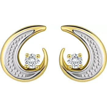 Náušnice Zlaté náušnice 585 - částečná dvoubarevná kontura slzy, kulatý čirý diamant