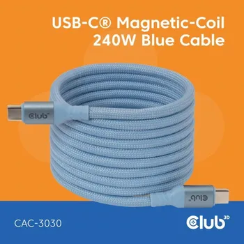 Kabel do PC Club3D Kabel magnetický USB-C, 240W PD3.1, 480 Mbps, 2m, modrá CAC-3030
