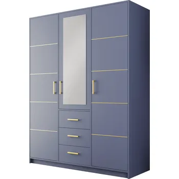 Šatní skříň Stolar Skříň BALI II D3 se zlatou úchytkou Zvolte dekor: matně modrá