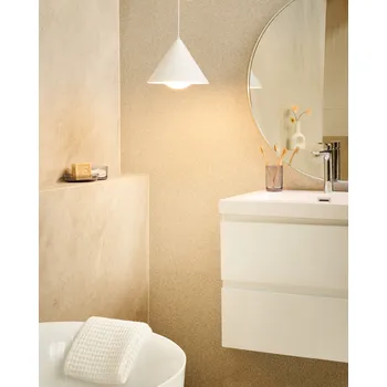 Závěsná lampa bílá kovová železná kuželové světlo moderní osvětlení obývací pokoj jídelna ložnice Beliani