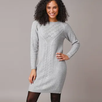 Dámské šaty Úpletové šaty s copánkovým vzorem šedý melír 34/36