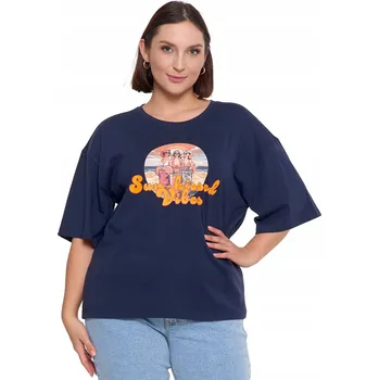 Dámské tričko OVERSIZE DÁMSKÉ TRIČKO BAVLNĚNÉ S KRÁTKÝM RUKÁVEM A POTISKEM MORAJ MODRÉ XS