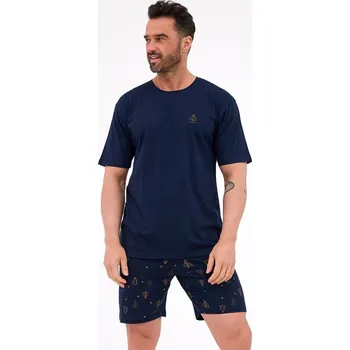 Pánské pyžamo Cornette Tmavě modré pánské krátké pyžamo se zlatým vánočním potiskem 326/297 Night kr/r Christmas S-2XL męska Velikost: M, Barva: Tmavě modrá