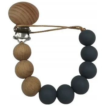 BABY IN WORLD Dřevěný přívěsek na dudlík - přírodní, petrolejová, korálky