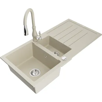 MEXEN/S - Andres granitový dřez s odkapávačem včetně baterie Savita, béžová 6515-69-672601-69