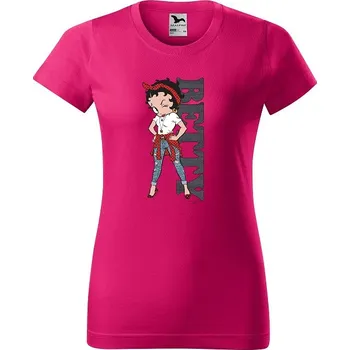 Dámské tričko levne-damske-bavlnene-tricko-potisk-Betty-Boop Velikost dámská trička Basic: XS šířka 39, délka 57, Odstín dámské tričko Basic: Azalkové