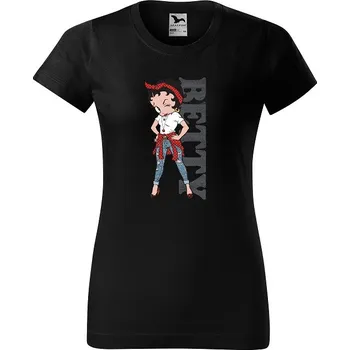 Dámské tričko levne-damske-bavlnene-tricko-potisk-Betty-Boop Velikost dámská trička Basic: XL šířka 56, délka 67, Odstín dámské tričko Basic: Černé