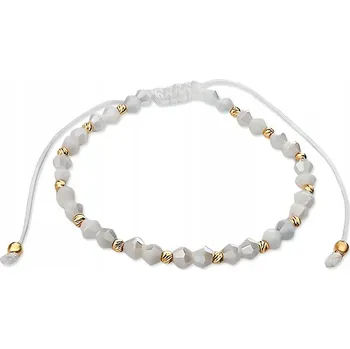 Náramek Zlatý šňůrkový náramek 585 s bílými kamínky a kuličkami jako dárek 14kt