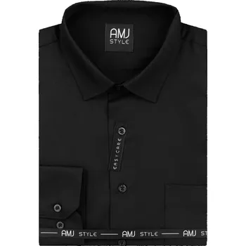 Pánská košile AMJ, černá s vytkávaným vzorem, VD1272, dlouhý rukáv, regular fit, vel. 42