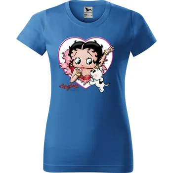 Dámské tričko levne-damske-bavlnene-tricko-potisk-Betty-Boop-pes Velikost dámská trička Basic: XXL šířka 59, délka 69, Odstín dámské tričko Basic: Aqua modré