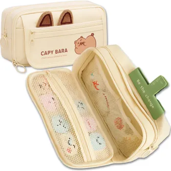 Penál Camerazar Školní penál, fusak, skládací, béžový, Kapybara, velký, prostorný