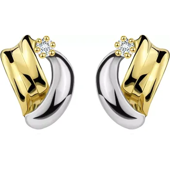 Náušnice Náušnice ve 14K zlatě - lesklé dvoubarevné oblouky, čirý kulatý zirkonek