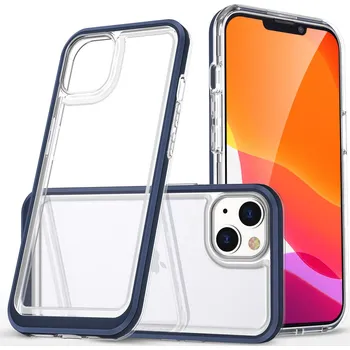 Pouzdro na mobilní telefon Hurtel Průhledný gelový kryt 3v1 pro iPhone 13 mini s modrým rámečkem