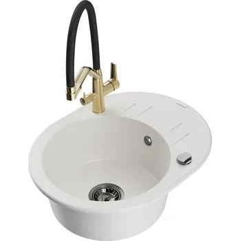 MEXEN/S - Kevin granitový dřez 1-miska včetně baterie Duo, bílá 6517-20-671701-57-B