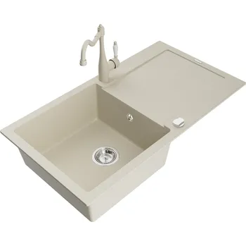 MEXEN/S - Leo granitový dřez 1 s odkapávačem včetně baterie Carla, béžová 6501-69-670700-69
