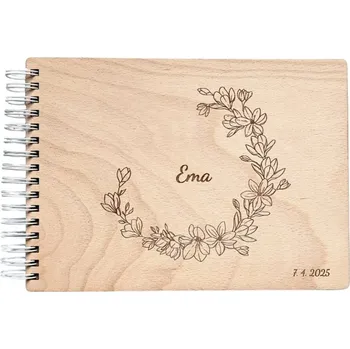 Fotoalbum Dětské dřevěné fotoalbum – Kouzlo květin Vyber typ vazby: Dva doplňovací kroužky (sříbrné), Barva vnitřních papírů: Latte