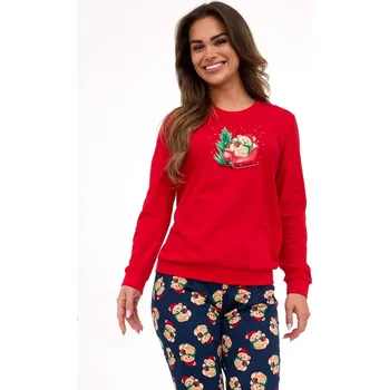 Dámské noční prádlo Cornette Červeno-modré dlouhé dámské vánoční pyžamo Teddy 671/422 Teddy dł/r Christmas S-2XL damska Velikost: XL, Barva: Červená