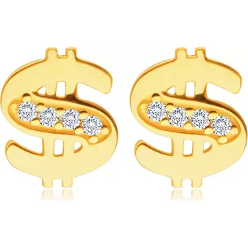 Náušnice Diamantové náušnice ve žlutém 14K zlatě - dolar ozdobený drobnými brilianty čiré barvy