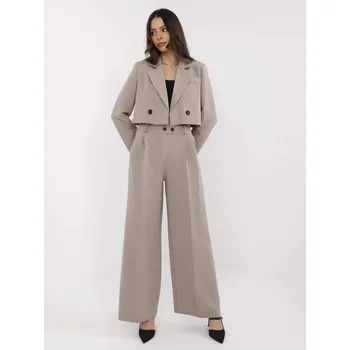Béžový dámský elegantní komplet s crop sakem a širokými kalhotami IT-KMPL-FL9019.08P-dark beige Velikost: L/XL