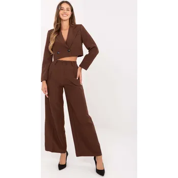 Hnědý dámský elegantní komplet s crop sakem a širokými kalhotami IT-KMPL-FL9019.08P-brown Velikost: L/XL