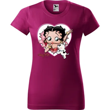 Dámské tričko levne-damske-bavlnene-tricko-potisk-Betty-Boop-pes Velikost dámská trička Basic: XXL šířka 59, délka 69, Odstín dámské tričko Basic: Malinové