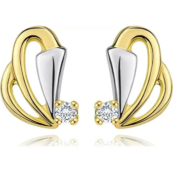 Náušnice Zlaté náušnice 585 s čirým diamantem - kontury slziček, rozšířený pás z bílého zlata