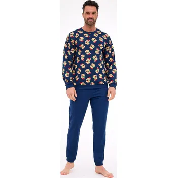 Pánské pyžamo Cornette Tmavě modré pánské dlouhé pyžamo s vánočním potiskem 457/293 Teddy 6 dł/r Christmas S-2XL męska Velikost: 2XL, Barva: Tmavě modrá