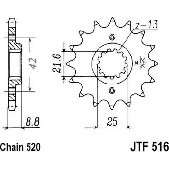 Řetězová sada pro motocykl Řetězové kolečko JT JTF 516-14 14 zubů, 520