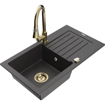 MEXEN/S - Pablo granitový dřez 1 s odkapávačem včetně baterie Elia, černá kropenatá 6510-76-670101-50