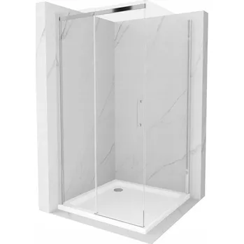 Mexen Omega posuvná sprchová kabina 100 x 100 cm, transparentní, chrom + sprchová vanička Flat - 825-100-100-01-00-4010 Sprchové kouty s vaničkou