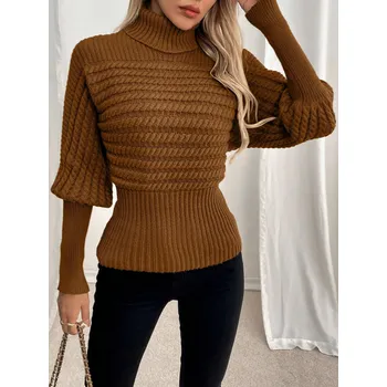 Dámský svetr Dámský pletený rolák Barva: Hnědá, Velikostní tabulka: L