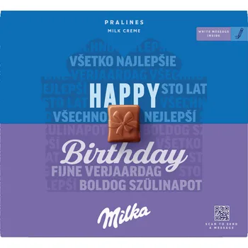 Čokoláda Výhodná cena Milka Dezert Pralinky Milk Cream "Happy Birthday" 110 g