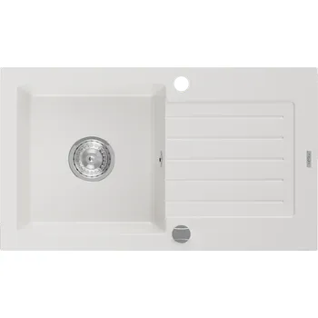 Granitový dřez Mexen Pablo granitový dřez 1-komorový s odkapávačem 752 x 436 mm, bílý, sifon chrom - 6510751010-20 Granitové dřezy