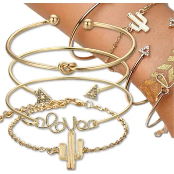 Náramek Camerazar Sada 4 zlatých náramků, pevný obručový náramek