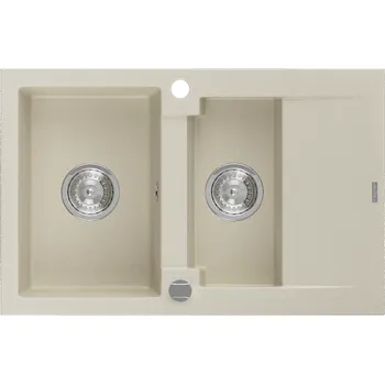 Granitový dřez Mexen Gaspar granitový dřez 1,5-komorový s odkapávačem 737 x 475 mm, béžový, sifon chrom - 6507731505-69 Granitové dřezy