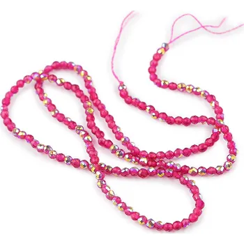 Šperk Skleněné korálky broušené ohňovky 2 mm s AB efektem, na šňůrce