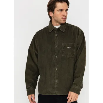 Pánská košile OBEY Buckley Corduroy Woven (black olive faded wash) XL, zelená