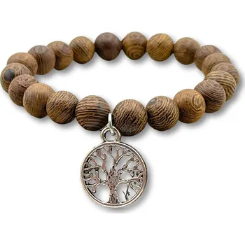 Náramek Náramek ze dřeva se stromem života korálky 8 mm, 100% dřevo wenge, pružné zapínání