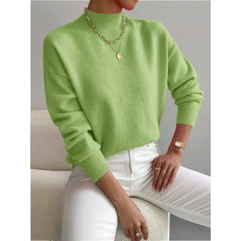 Dámský svetr Dámský pletený svetr se stojáčkem Barva: Zelená, Velikostní tabulka: L