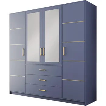 Šatní skříň Stolar Skříň BALI II D4 se zlatou úchytkou Zvolte dekor: matně modrá