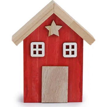 Vánoční dekorace Dekorace celodřevěný domeček, barva 3 červená hvězda