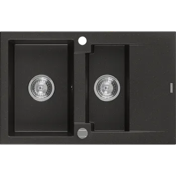 Granitový dřez Mexen Gaspar granitový dřez 1,5komorový s odkapávačem 737 x 475 mm, černý/zlatý metalik, sifon chrom - 6507731505-75 Granitové dřezy